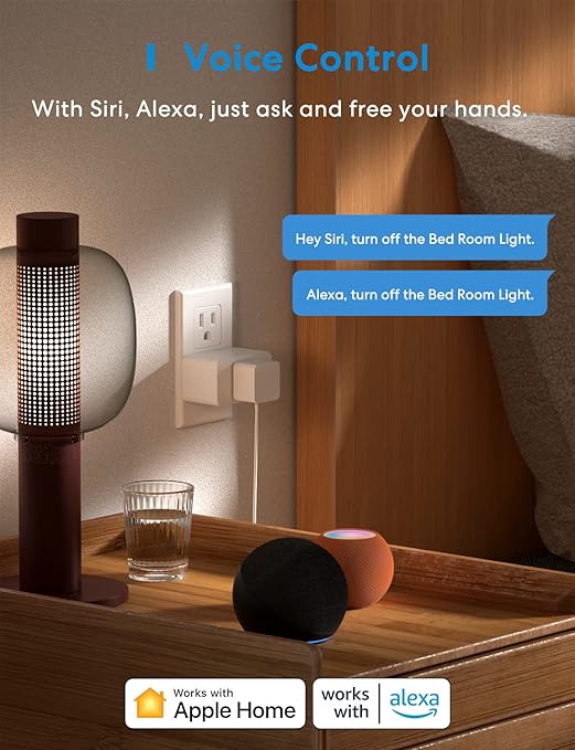meross Smart Plug Mini Support Apple HomeKit, Siri, Alexa, App Control, Timer, 15A & Reliable Wi-Fi, No Hub Needed, 2.4G WiFi Only, 2 Pack