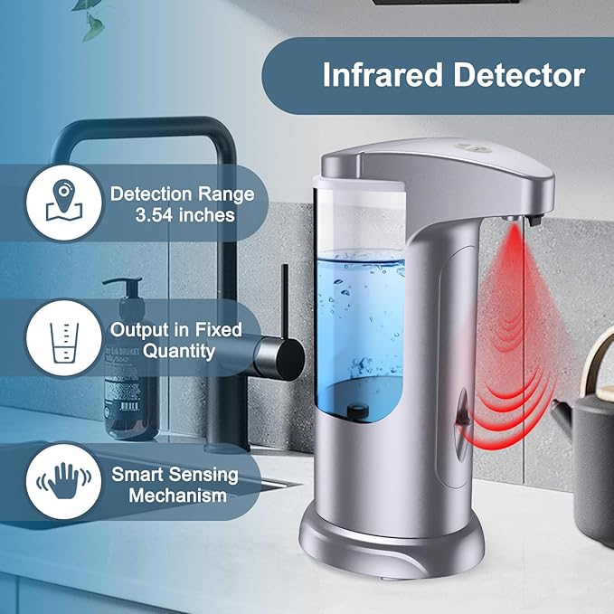 12.5oz Automatic Liquid Soap Dispenser, Touch-Free Battery Operated Adjustable Soap Dispensing, Volume Premium for Kitchen Bathroom Toilet