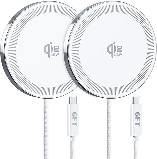 25W Wireless Charger for MagSafe, Qi2.2 Magnetic Fast Charging Pad for iPhone 17/16/15/14/13/12 Series&AirPods,Strong Magnet,Portable Wireless Charger for Travel Home Office,Elegant White, 2Pack(6FT)