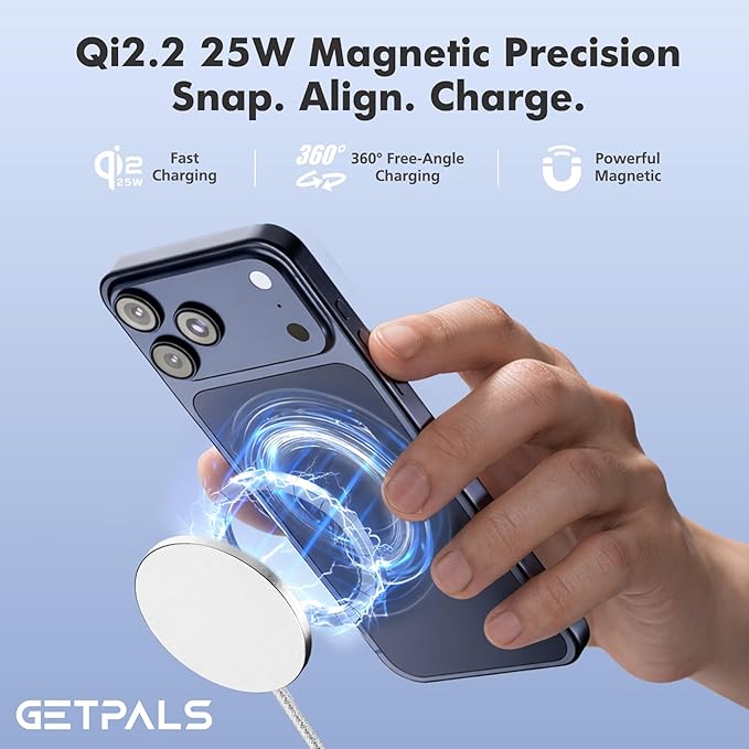25W Qi2.2 Magnetic Wireless Charger: Qi Flat Charging Pad for iPhone 17 16 15 14 13 12 Pro Max, Google Pixel, AirPods-Slim Portable for Travel, Office, Bedside (White, 2-Pack)