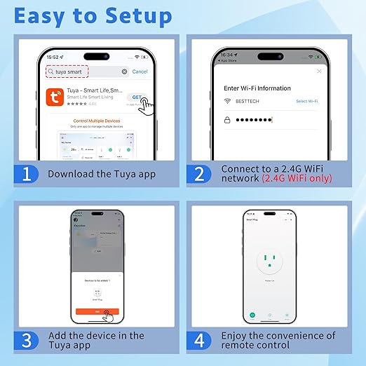 WiFi Smart Outlet Plug with Remote,GreenCycle 2 Electric Smart Plug with Remote,Compatible with Alexa and Google Home via Tuya,15A/1500W，Remote Control from Anywhere,TUV FCC List(2.4G)