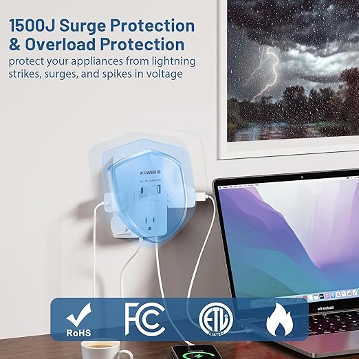 Electrical Outlet Extender with USB Ports (3C1A), Snug Wall Outlet, Surge Protector, Wall Plug Adapter for Multiple Devices, Wall Socket Expander