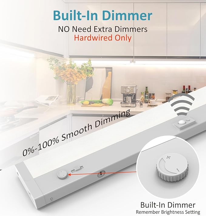 Leetdud Under Cabinet Lighting Motion Sensor Hardwired, 18 Inch 9W Dimmable, 5 CCT 2700/3000/3500/4000/5000K, Eyes Care Design Linkable Under Counter Lights for Kitchen, Sink, ETL Listed, White