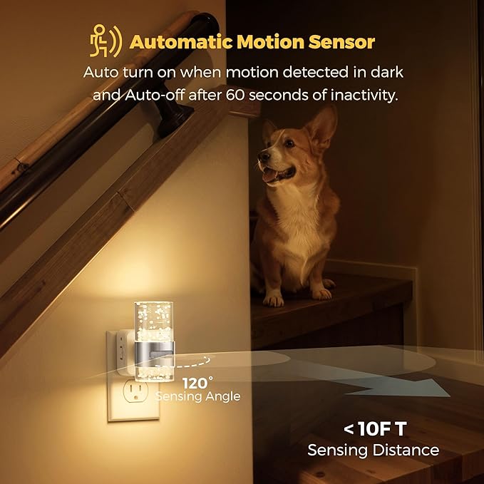 L LOHAS LED Motion Sensor Night Light,Dimmable Night Lights Plug into Wall, 3000K Night-Lights with 0-100 LM Adjustable, Acrylic Bubble Plug in Nightlight for Bathroom Hallway Nursery