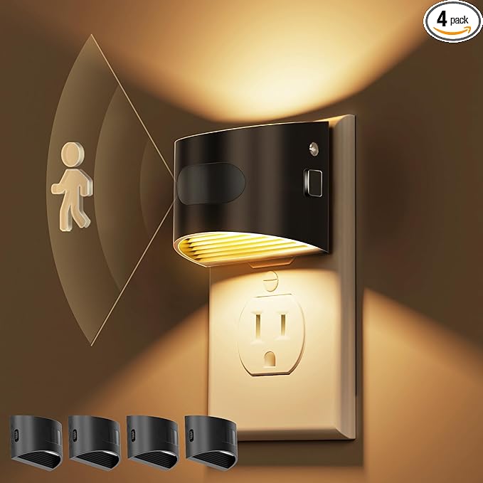 L LOHAS LED Motion Sensor Night Light, Night Lights Plug into Wall with with Motion Sensor & Dusk to Dawn Sensor, Motion Activated LED Night Light, 3000K Soft White, 4 Pack