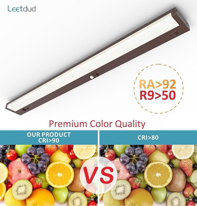 Leetdud LED Under Cabinet Lighting Motion Sensored Hardwired with Built-in Dimmer, 32 Inch 16W Dimmable 5 Color 2700/3000/3500/4000/5000K, Linkable Eyes Care for Kitchen, Counter, ETL Listed, Bronze