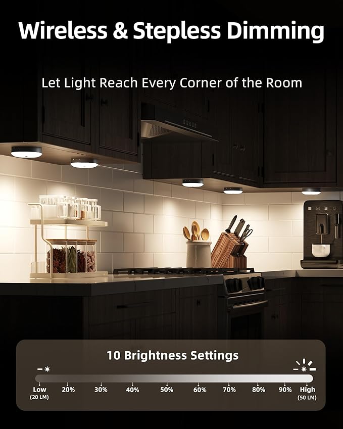 EZVALO Under Cabinet Lighting with Charging Station, 1000mAh Rechargeable Puck Lights with Remote, 3 Color Temps & 12 RGB Closet Lights, Dimmable Motion Sensor Lights for Shelf, Kitchen (6 Packs)