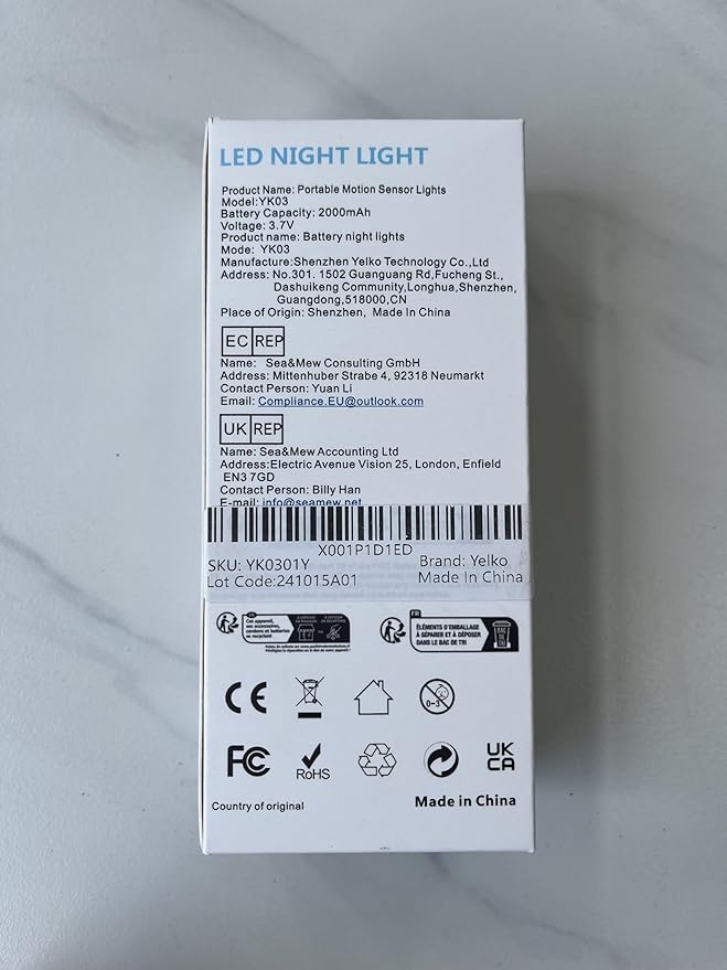 YELKO Motion Sensor Night Lights Rechargeable