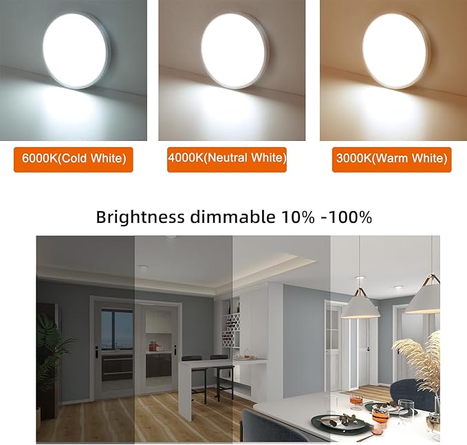 12 Inch Motion Sensor Ceiling Light Indoor,Motion Sensor Fixture Indoor for Closet Hallway Laundry Porch Pantry, Dimmable Ceiling Lights 3000k/4000k/6000k Black