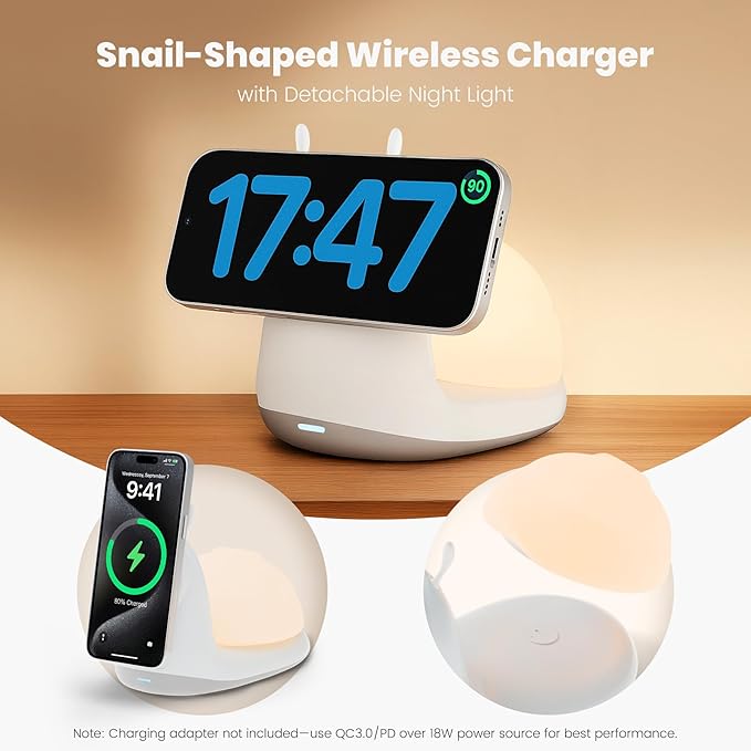 Magnetic Wireless Charger Stand for iPhone: 15W Fast Charging Desk with Night Light for Kids Mag Safe iPhone 17 16e 16 15 14 13 12 Pro Max - Cute Touch Lamp for Nightstand & Bedroom & Breastfeeding