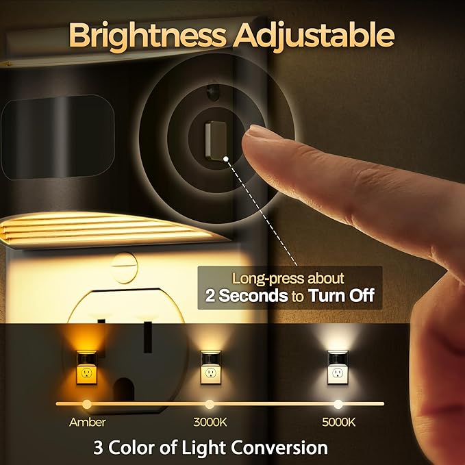 DORESshop LED Night Light[4 Pack], Night Lights Plug into Wall, 3 Color Temperatures Plug in Night Light with Motion Sensor, Dusk to Dawn Sensor, Nightlights for Adults, Bedroom, 3CCT
