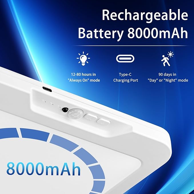 Meliya USB C Rechargeable Motion Sensor Ceiling Light 550LM with Remote, 3000K 4000K 6000K Magnetic Wireless LED Ceiling Light Battery Powered for Shower Stairs Hallway Porch Pantry Garage Patio Shed