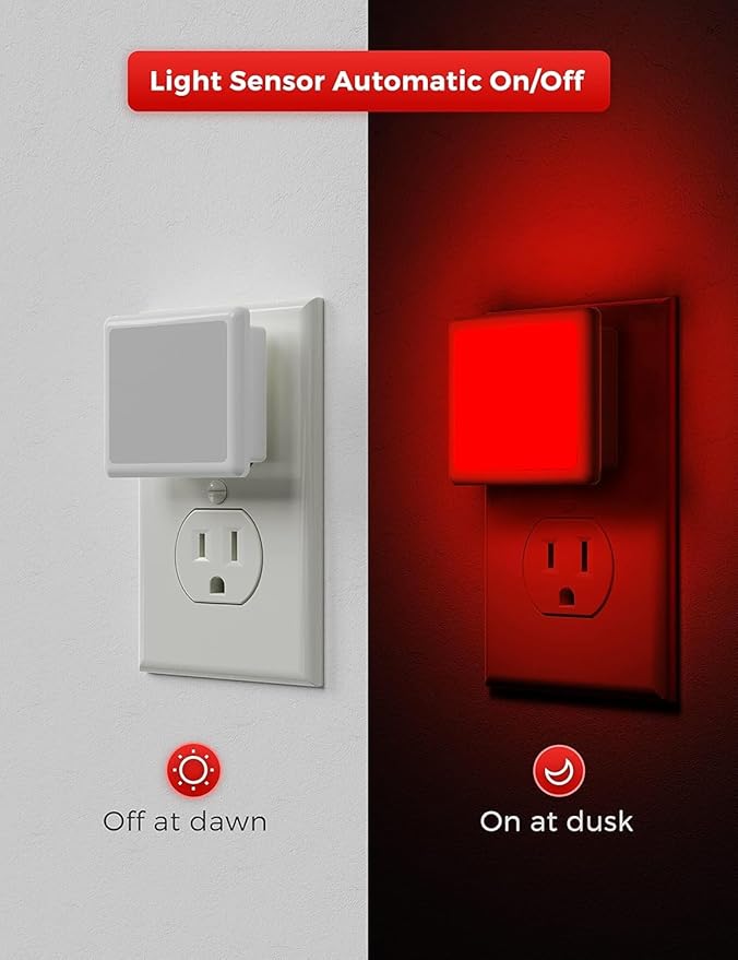 L LOHAS LED Red Night Lights Plug into Wall 6-Pack, 0.3W Plug in Night Light, Dusk to Dawn, Bright Nightlight Auto-On/Off, for Adults Kids Room Bedroom Bathroom Hallway Christmas, Non-Dim