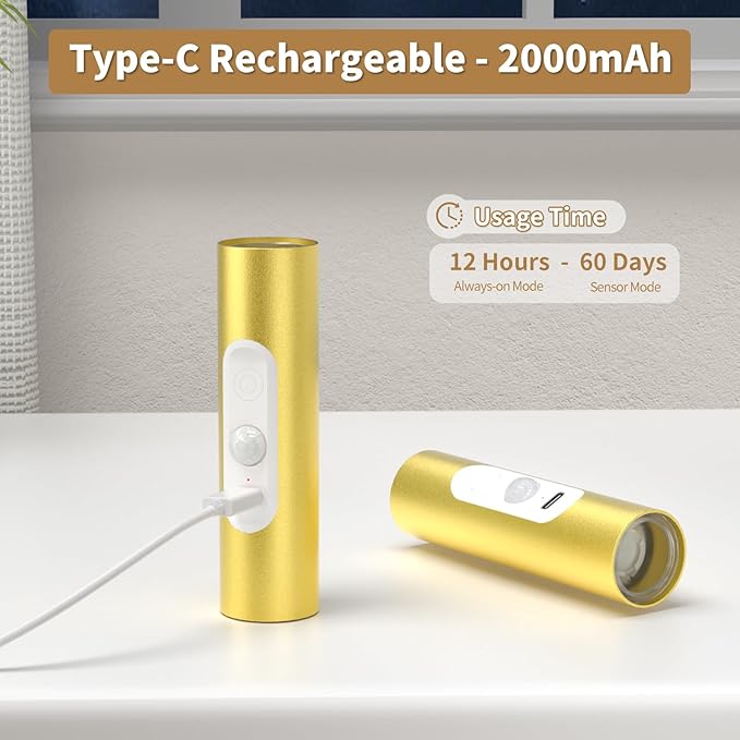 WOBSION Motion Sensor Wall Light with Remote Control, Rechargeable Wireless Wall Sconce, Brightness Adjustable, 3 Color Mode,Indoor Lamp for Hallway, Bedroom,Picture,LED,Gold,2 Pack