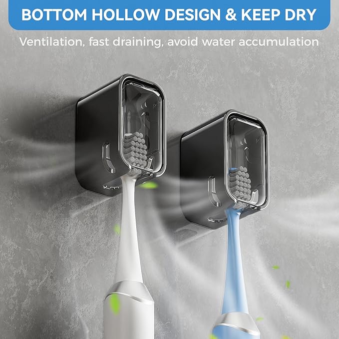 Toothbrush Holders for Bathroom【Innovation Single Slot Design】 2PCS Toothbrush Holder Wall Mounted with Cover for Shower, Single Toothbrush Dispenser Storage Organizer for Family & Travel
