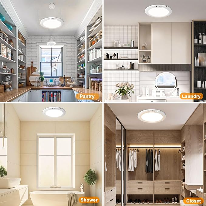 Rechargeable Motion Sensor Ceiling Light, 5 Colors Wireless Battery Operated Shower Lights with Remote, Magnetic Closet Light for Closet Shower Bathroom Hallway, 2 Pack