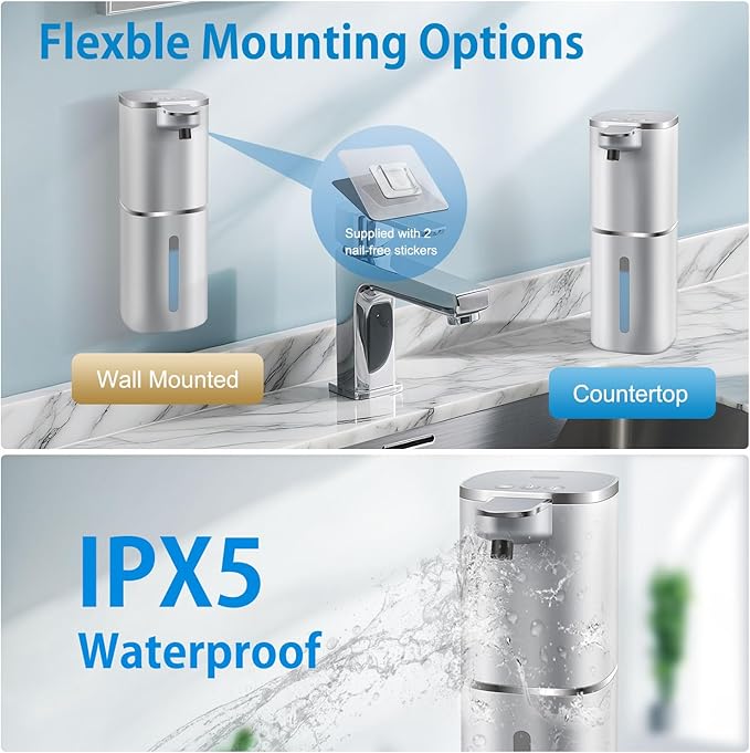 Automatic Foaming Soap Dispenser Touchless, Digital Display 9-Level Adjustable Smart Hand & Dish Soap Dispenser, USB Rechargeable, 13.5oz/400mL Wall Mounted for Bathroom Kitchen, Hotel, Restaurant
