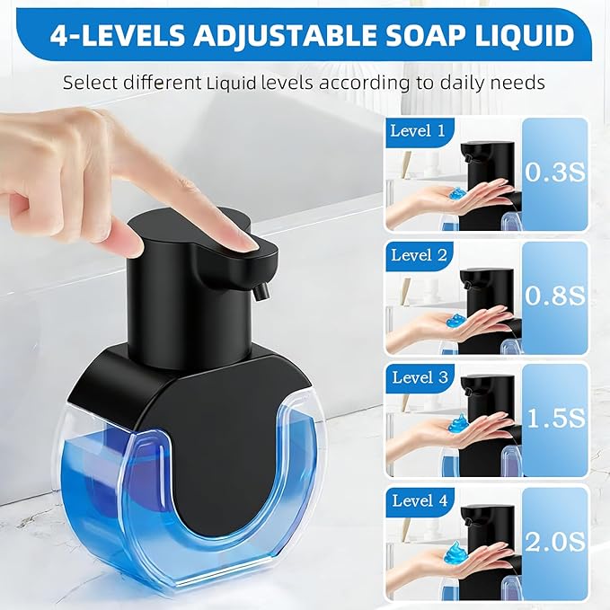 Automatic Soap Dispenser Touchless,Liquid Soap Dispenser USB Rechargeable,15oz/420ml Hand Soap Dispenser,4-Level Adjustable,Wall Mounted/Countertop Soap Dispenser for Bathroom Kitchen Dish Soap