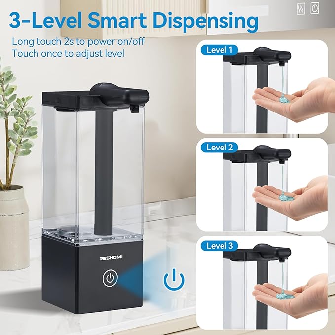 Automatic Soap Dispenser,Touchless Dish Soap Dispenser,16.5oz/490mL Wall Mounted,USB Rechargeable,3 Adjustable Soap Dispensing Levels,Liquid Hand Dispenser for Bathroom,Kitchen,Office(Black)