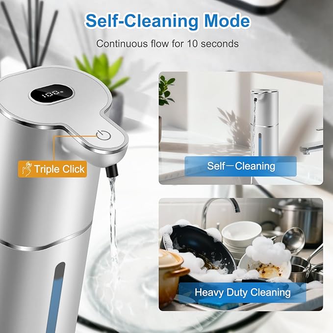 Automatic Foaming Soap Dispenser with Digital Display, 6-Level Foam Adjustable, Rechargeable, 12.8oz/ 380ml Wall Mounted Touchless Hands Free Auto Dispenser for Kitchen, Bathroom, Hotel, Restaurant