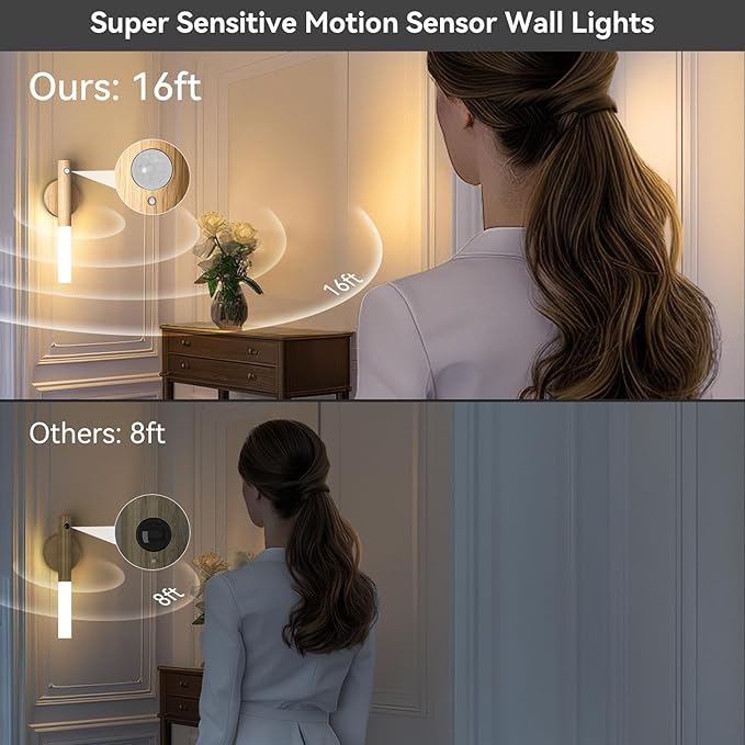 iThird Motion Sensor Wall Light Beech 3PCS, Battery Operated Wall sconces