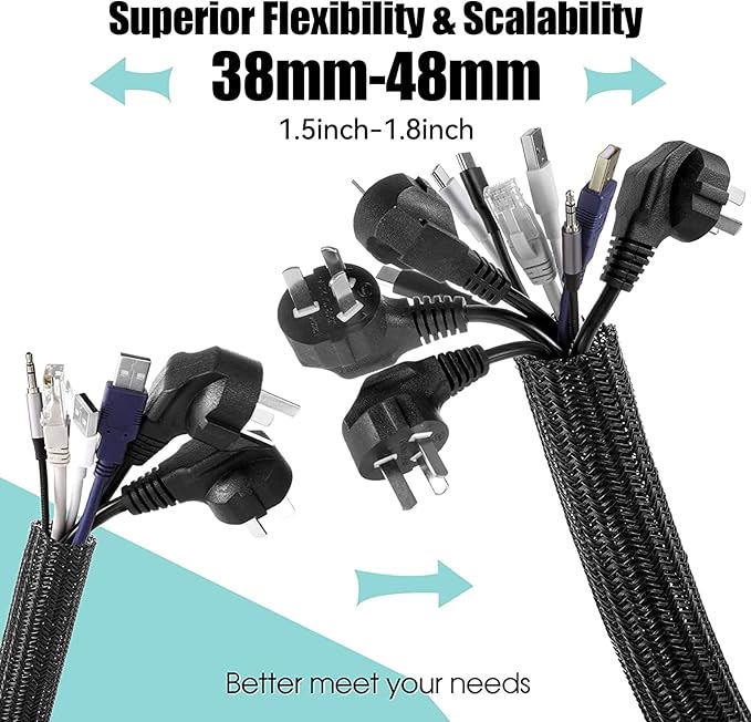 AGPTEK Cable Sleeve, 2Pack 5ft - 1.8 inch Cable Management Desk Cord Cover Organizer Wire Hider for Home Office Computer TV Wire Loom Tubing Pet Proof Cord Protector from Cat Dog Chewing, Black