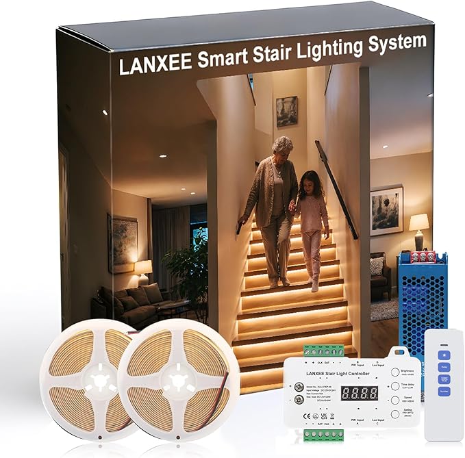 Smart Motion Sensor Stair Light for Indoor, No Wiring Required 40 inches Long COB LED Stair Lights Indoor with Remote Controller (Warm White 3000K,12 Stairs)