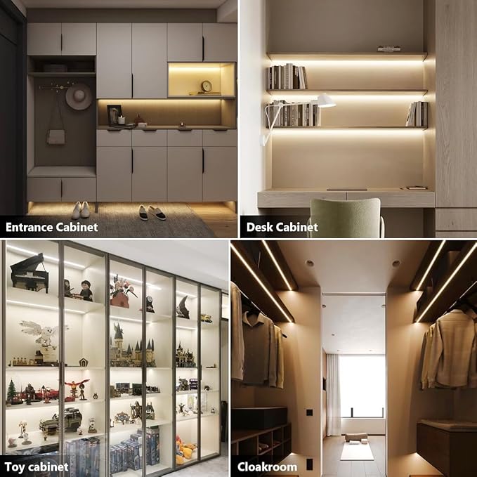 AIMENGTE Cabinet Light, LED Strip Lights, 6-in-1 12V COB Under Cabinet Lighting with Penetrable Touch Dimming, Energy-Efficient, for Wine Cabinets, Shoe Racks, Wardrobes, Kitchen Cabinets