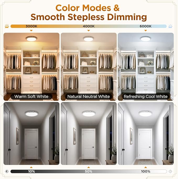 Rechargeable Ceiling Light 2 Pack, Magnetic Motion Sensor Ceiling Lights With 3 Color Remote, Wireless Battery Operated Dimmable Led Ceiling Lights for Closet Shower Stairs Hallway Shed Pantry Laundry