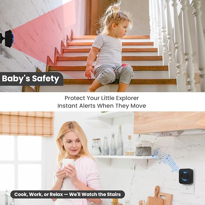 Wireless Motion Sensor LED Light - Motion Detector Alarm Chimes Door Sensor with 500 FT Range Security Alert Monitor System for Home, Business, Store, Office, School