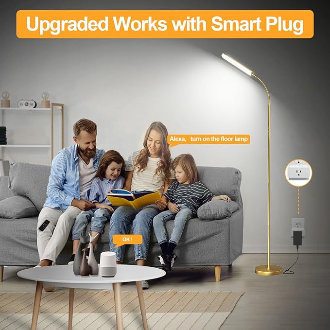 marctronic Gold Floor Lamp, 18W 1800LM Bright LED Floor Lamps for Living Room Bedroom, Dimmable Timing Eye Caring Reading Standing Lamp with Remote & Works with Smart Plug