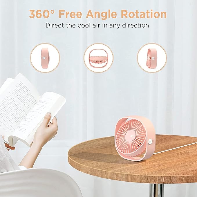 EasyAcc USB Small Desk Fan, Slumber Pod Fan [360°Rotatable Head &Powerful ] 3 Speeds Portable Personal Table Travel Fan for Sleeping Desk Cruise Ship Dorm Bedroom Office Office (No Battery)