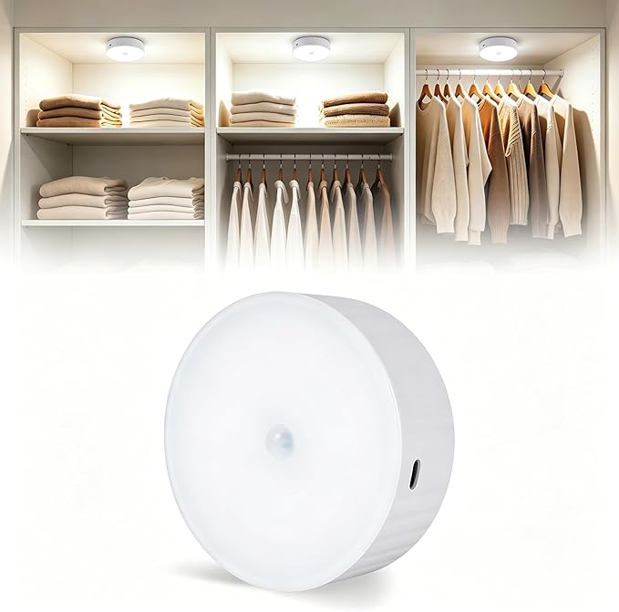 Under Cabinet Lighting 1Pack, 3.5" Wireless Closet Lights, 2000mAh Rechargeable Puck Lights, Motion Sensor Light Indoor, Magnetic Under Counter Lights for Kitchen, Pantry, Stairs (Cool White)