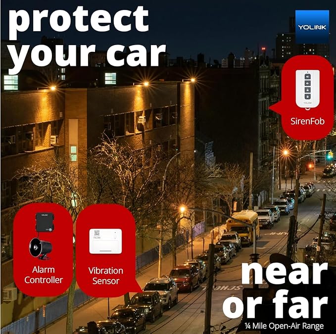 YoLink SirenFob, 1/4 Mile Open-Air Range Siren Controller, Panic Button, Smart Buttons Fob for Use with YoLink Siren Products