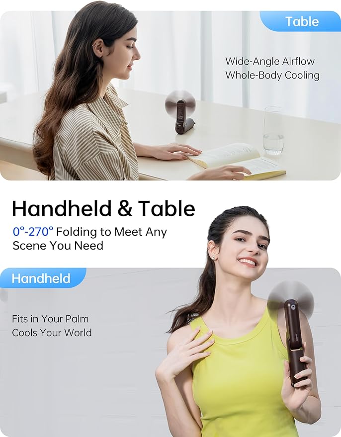 JISULIFE Handheld Fan 8 Plus: All-in-One Mini Fan with 37Hrs Cooling & 4500mAh PowerBank & Flashlight, USB Rechargeable, Portable Pocket Size for Travel, Makeup, Concert, Gifts for Women(Brown)
