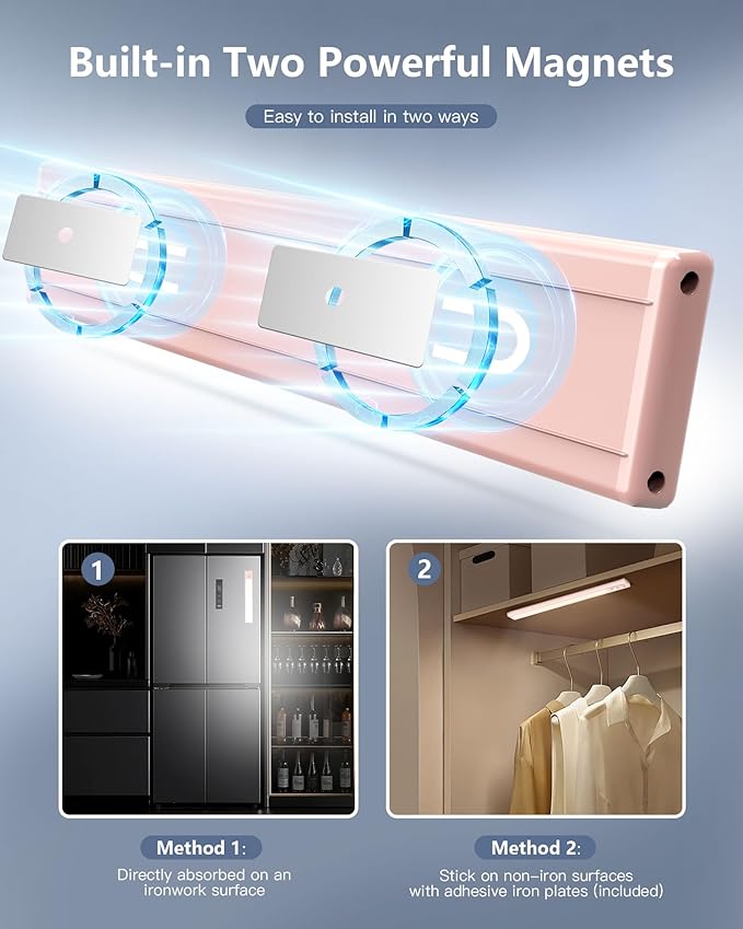 OTWKAY 10.5inch Under Cabinet Lighting with 3 Color Temps, 2 Pack Rechargeable Motion Sensor Lights Indoor, Dimmable Under Counter Lights for Kitchen, Closet