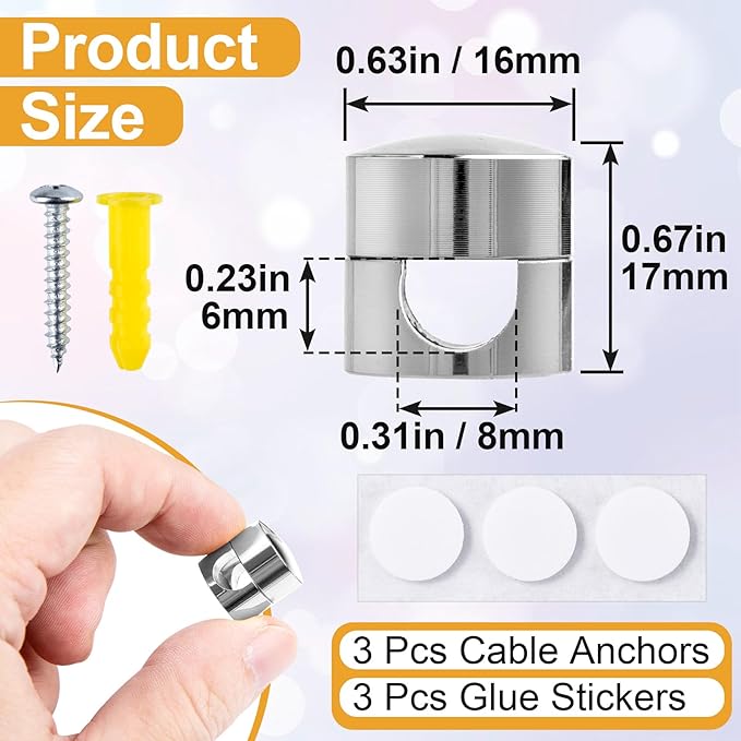 3Pcs Cable Anchors for Desk, Gun Metal Cord Anchors Holder Aluminum Wire Organizers Adhesive Adjustable 2-in-1 Cord Clips Charger Cable Management for Nightstand Office Home Desktop Wall