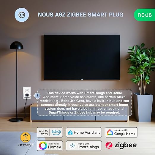 Zigbee Smart Plug, Energy Monitoring, 𝗭𝗶𝗴𝗯𝗲𝗲 𝗛𝘂𝗯 Required, ETL Certified, Compatible with Alexa, Google Home, Home Assistant, SmartThings, Remote App Control, Smart Outlet, 1 Pack