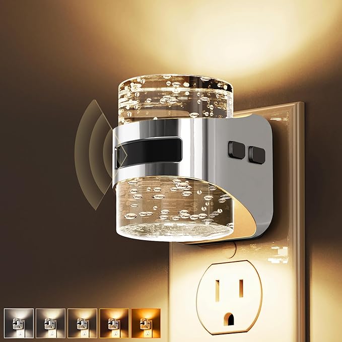 L LOHAS LED Motion Sensor Night Light, 5CCT Color Temperature Change Night-Light,Bubble Night Lights Plug into Wall,Dimmable Nightlights with Dusk to Dawn Sensor for Rooms Bathroom Hallway