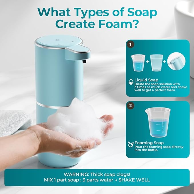 P11 Seafoam Green Automatic Foaming Soap Dispenser, Touchless Sensor for Aesthetic Bathroom Decor, 4-Level Adjustable, USB-C Rechargeable 380ml, Wall Mounted or Countertop for Kitchen and Bathroom