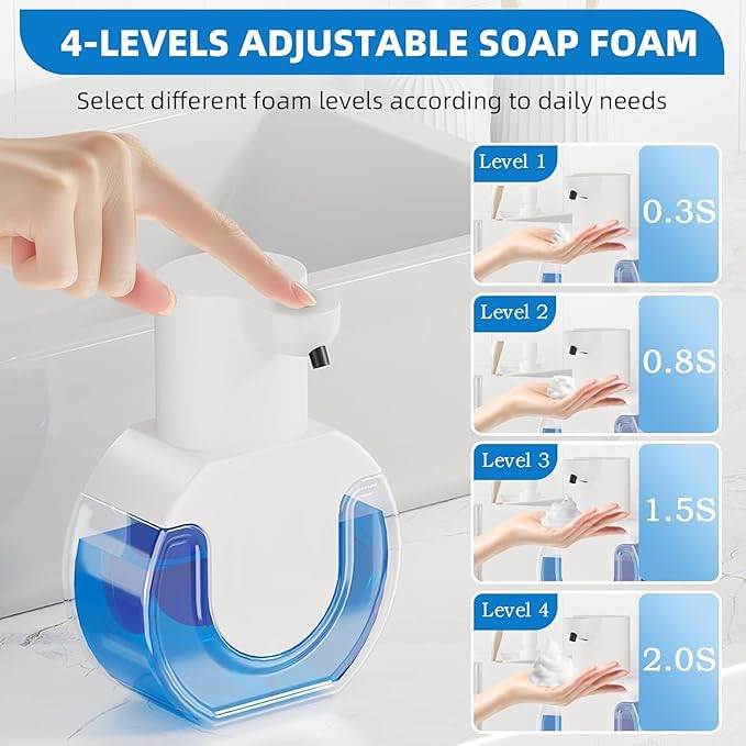 2Pack Automatic Soap Dispenser Touchless, Rechargeable Foaming Soap Dispenser,15oz/420ml Smart Hand Soap Dispensers,4-Level Adjustable,Wall Mount for Bathroom Kitchen Dish Soap(White, Foam)