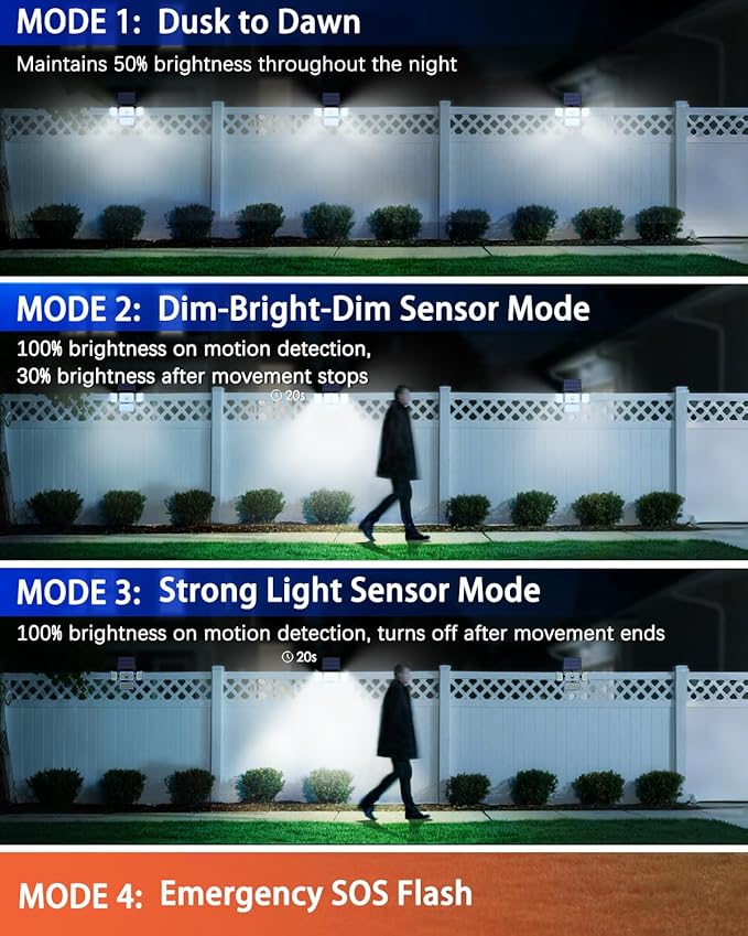 CLAONER Solar Outdoor Lights Motion Sensor 3500LM 288 LED Security Light with Remote Control IP67 Waterproof 4 Heads Flood Lights with 16.4ft Cable 4 Modes (1 Pack)