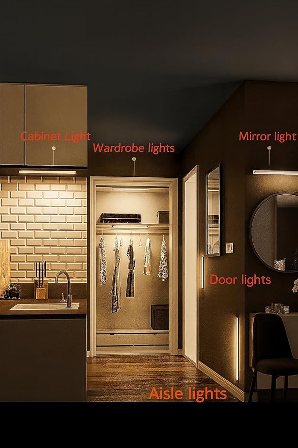 Under Cabinet Lighting 16 Inch, 2 Pack Rechargeable LED Motion Sensor Lights, Dimmable, USB-C, 3 Color Temperature, Magnetic Wireless Closet, Kitchen, Wardrobe Lights
