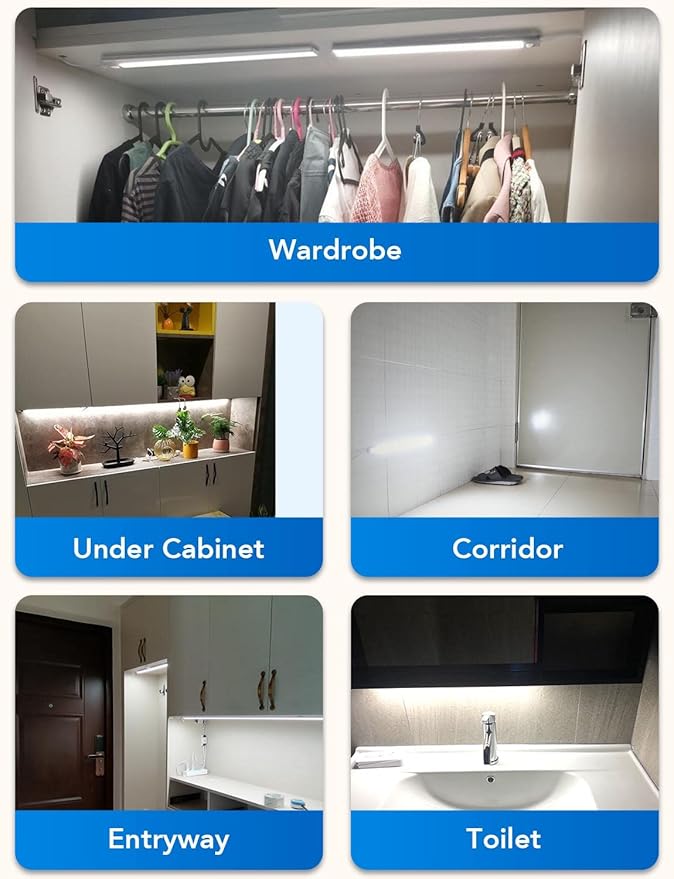 Under Cabinet Lighting LED Motion Sensor Lights Plug in Indoor, 16 inch 500LM 12V Under Counter Super Bright Ultra Thin Magnetic for Kitchen/Closet/Hallway/Toilet/Garage(Cool White/6000K)