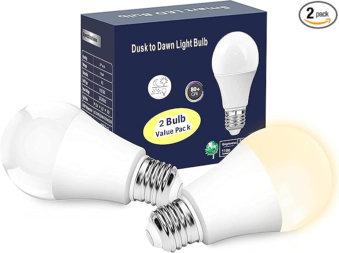 Dusk to Dawn LED Light Bulbs Outdoor, 13W Ultra Bright(100W Equivalent), 3000K Warm White Lightbulb Built-in Photocell Sensor, Auto On/Off Bulb for Garage, Wall Lantern, Patio, 2 Pack