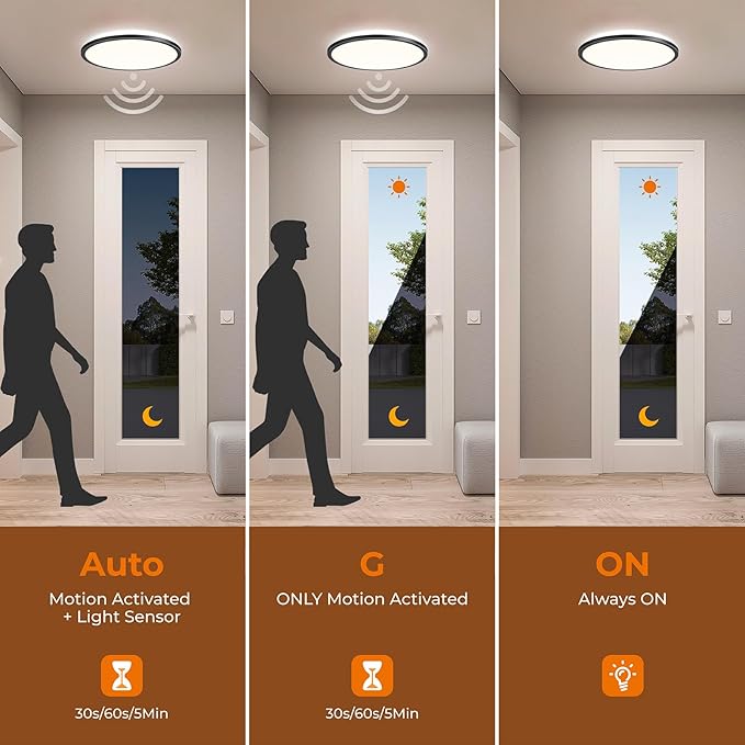 Matane Motion Sensor LED Ceiling Light with Remote, 12 Inch Wired Flush Mount Light 3000K 4000K 5000K, 2400LM Dimmable Motion Sensor Light Indoor for Closet Hallway Laundry Stairs Black New Version