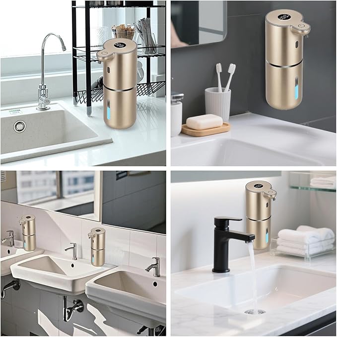 OHIFAST Automatic Liquid Soap Dispenser Touchless, USB Rechargeable Smart Hand Soap Dispenser, 6-Level Adjustable, 12.8oz/380mL Wall Mounted for Bathroom Kitchen Accessories Dish Soap-Gold