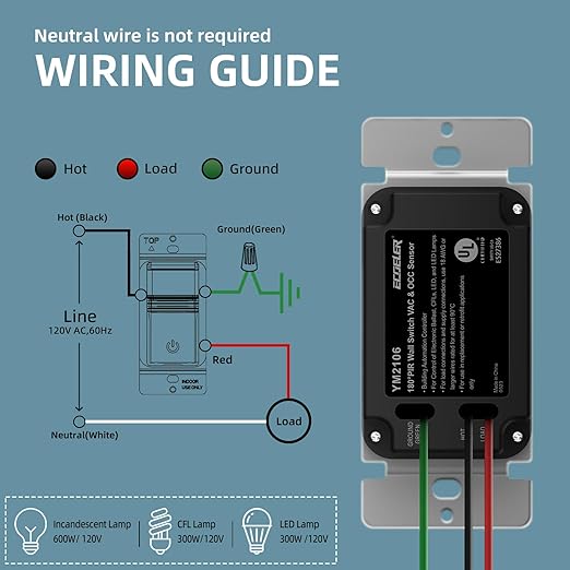 ECOELER Motion Sensor Light Switch, No Neutral Wire, PIR Infrared Motion Activated Wall Switch with Sensitivity Adjustable, OCC & VAC Selectable, Single Pole, UL Listed & FCC Listed, White