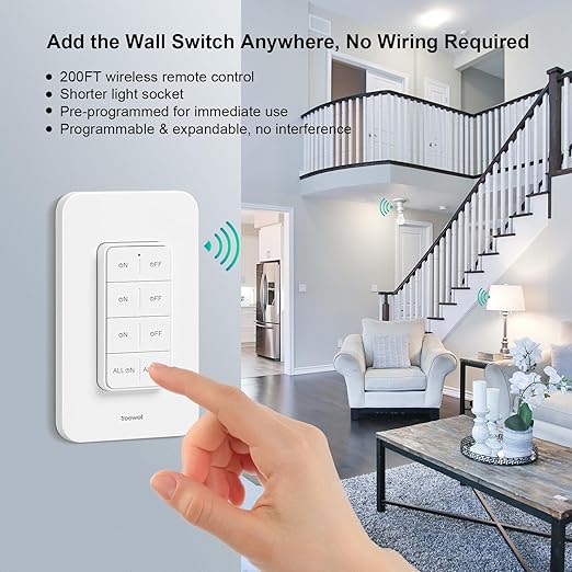 Remote Control Light Bulb Socket, 200FT Long Range Wireless Light Switch, Remote Light Socket for Pull Chain Light Fixture, No Wiring Needed (1 Wall Mounted Switch and 2 Sockets)
