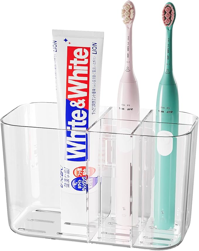 5 Slots Toothbrush Holders for Bathrooms, Wall Mounted Drill-Free Self-draining Wall Shower Holder for Toothbrush, Toothpaste, Razor, Removable for Bathroom Organizers and Storage(Clear)